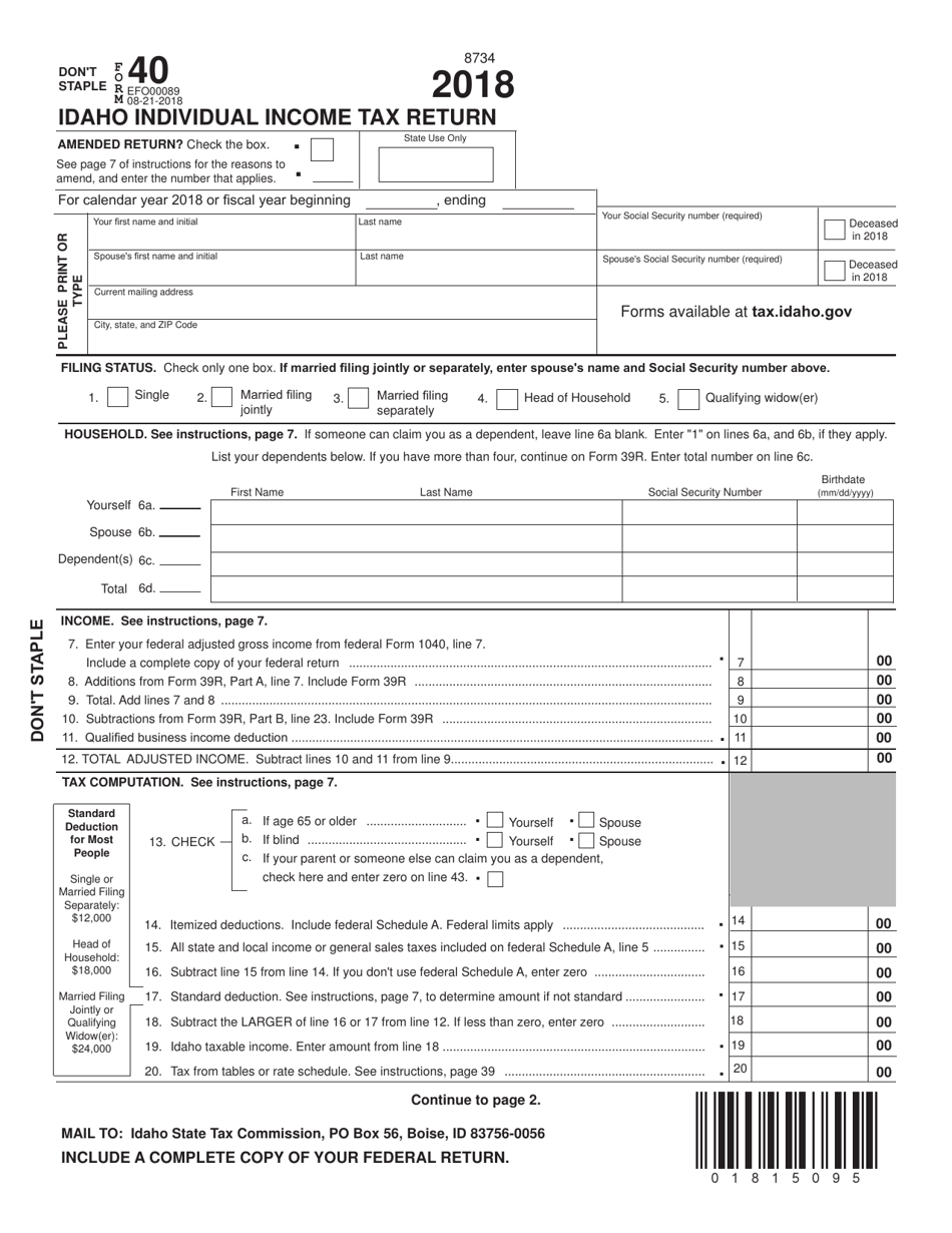 Idaho Individual Income Tax Form Printable Printable Forms Free Online