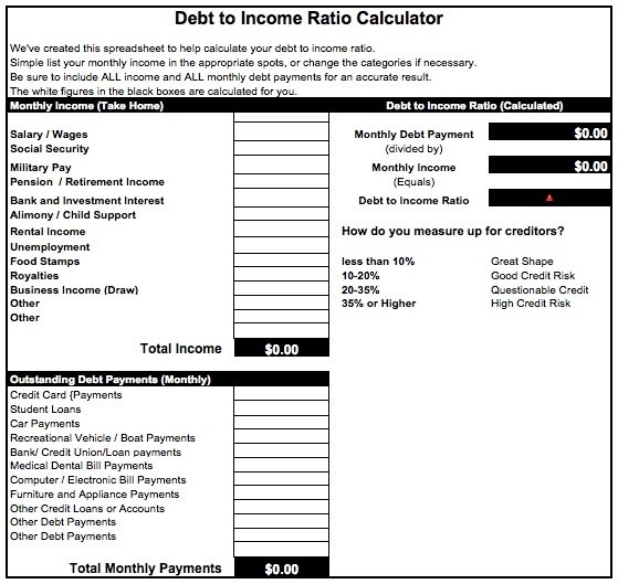 Income And Debt Worksheet