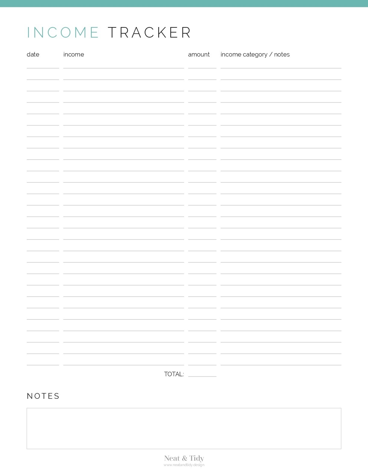 Income Tracker Printable