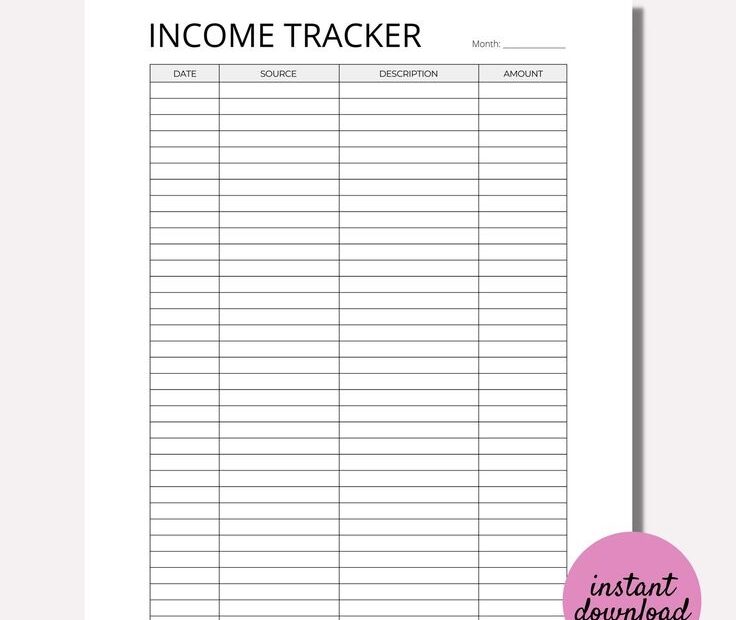 Income Tracker Printable Income Log Monthly Income Tracker Personal