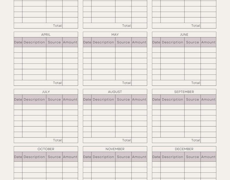 Income Tracker Printable Income Tracking Income Log Monthly Etsy