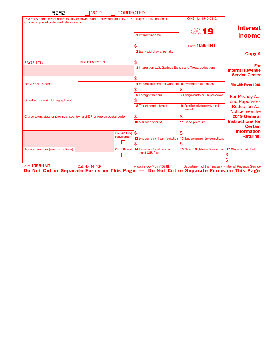 IRS Form 1099 INT 2019 Fill Out Sign Online And Download Fillable 