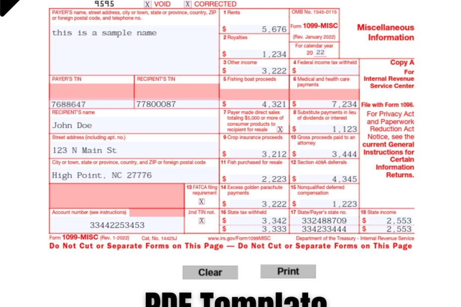 Irs Printable 1099 Misc Form Printable Forms Free Online
