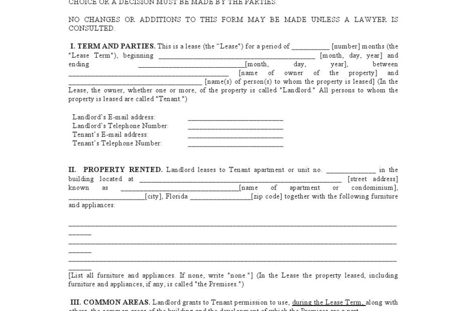 Landlord Tenant Printable Florida Residential Lease Agreement Fillable