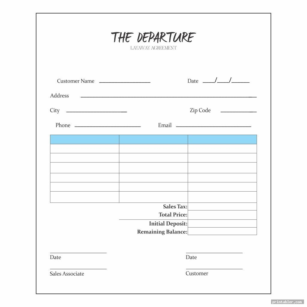 Layaway Agreement Form Printable Gridgit
