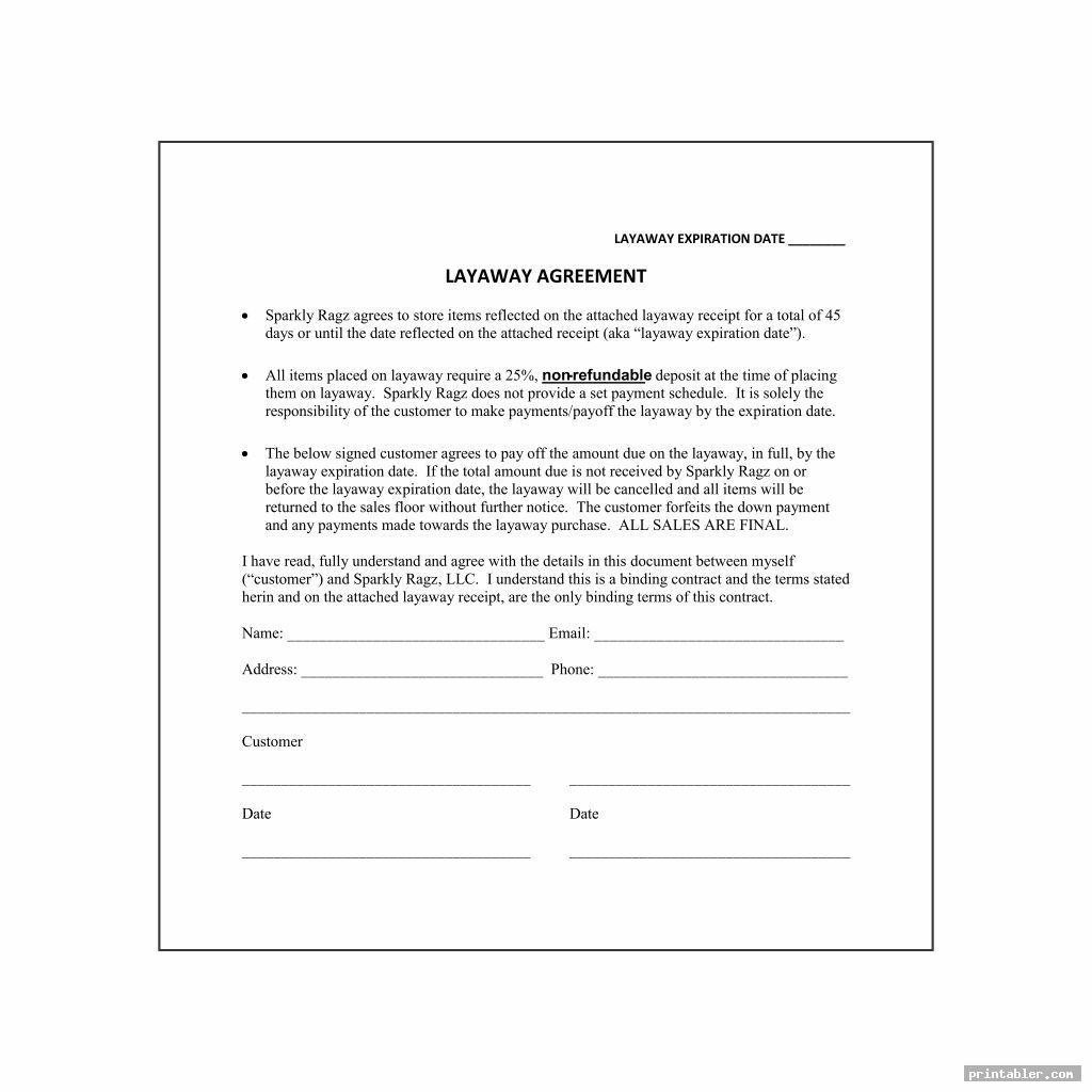 Layaway Agreement Form Printable Gridgit