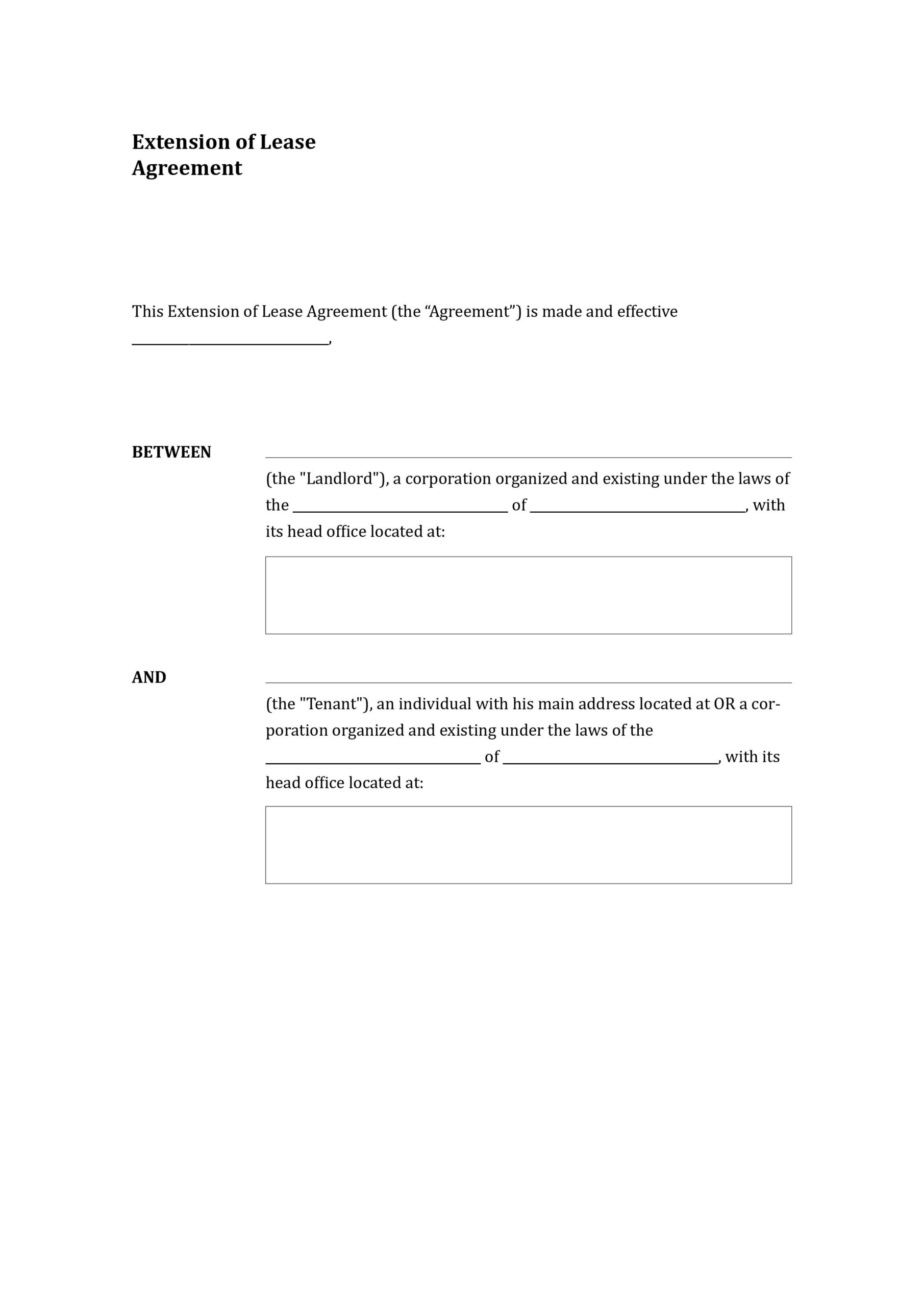 Lease Agreement Extension Template