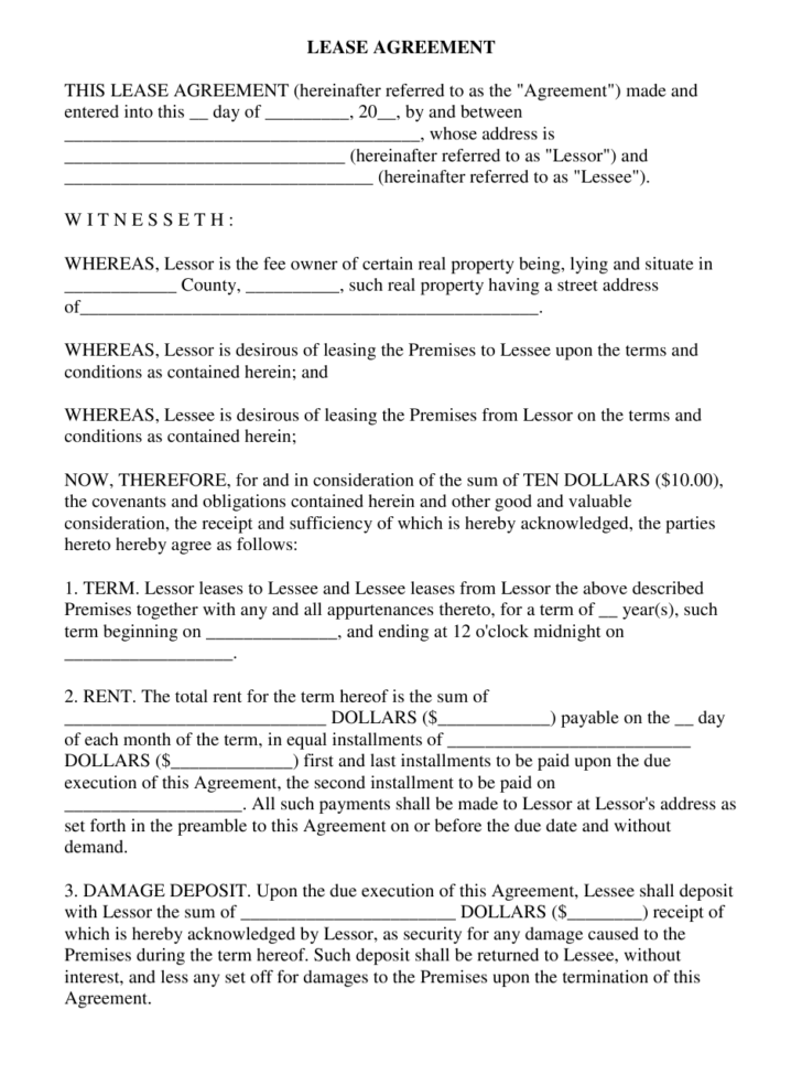Lease Agreement Template Download Printable PDF Templateroller 
