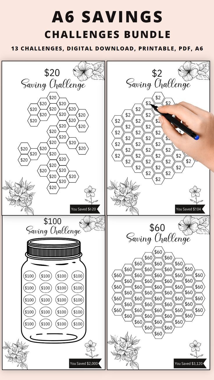 Low Income A6 Savings Challenge Printable Bundle Money Savings Tracker 