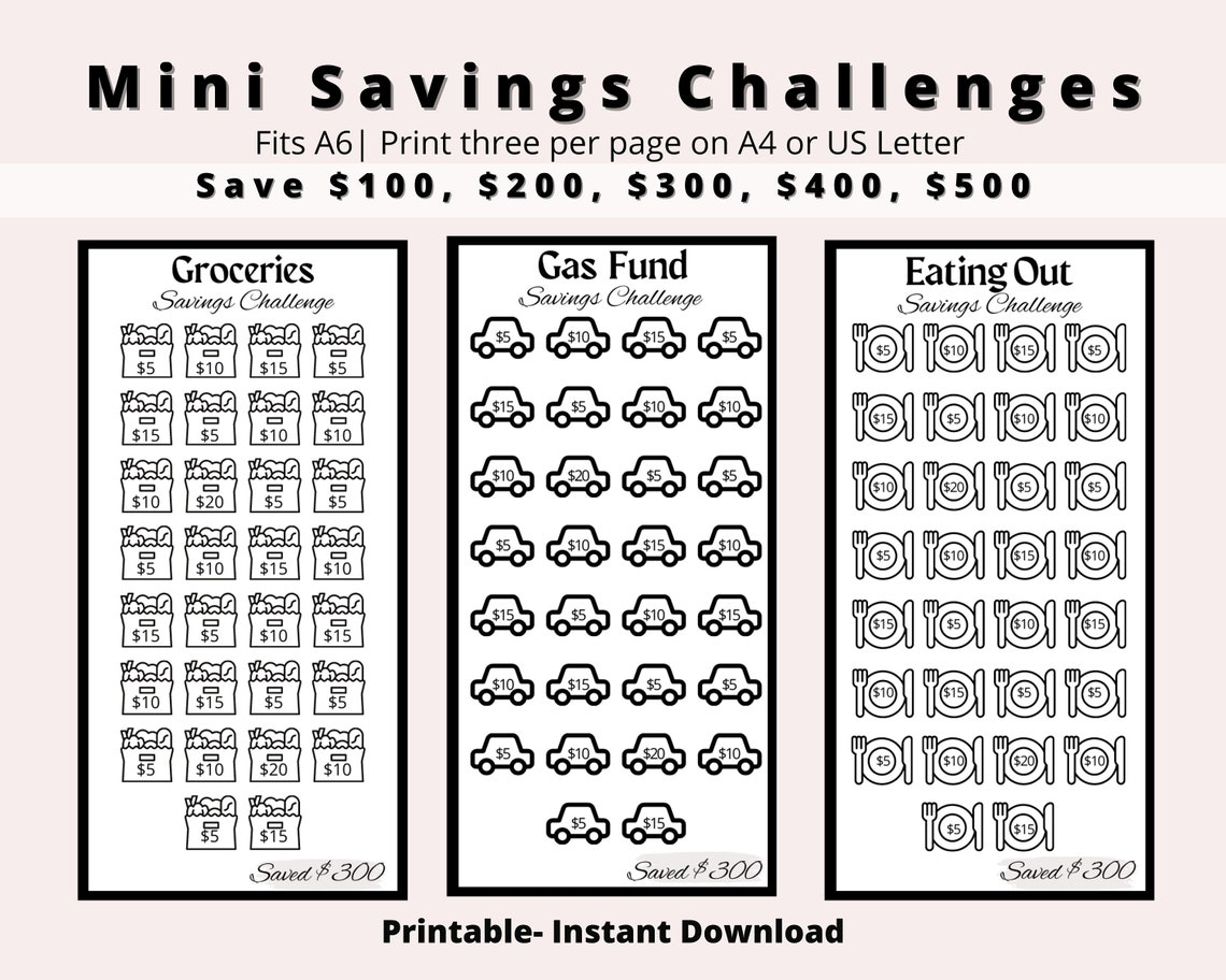 Mini Savings Challenge Printable Savings Challenge Bundle A6 Etsy