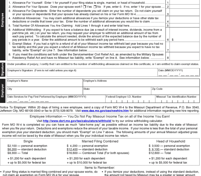 Missouri State Income Tax Forms Fillable Printable Forms Free Online