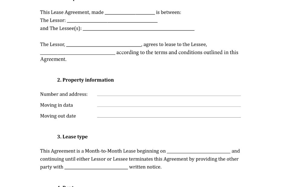 Month to Month Lease Agreement Template