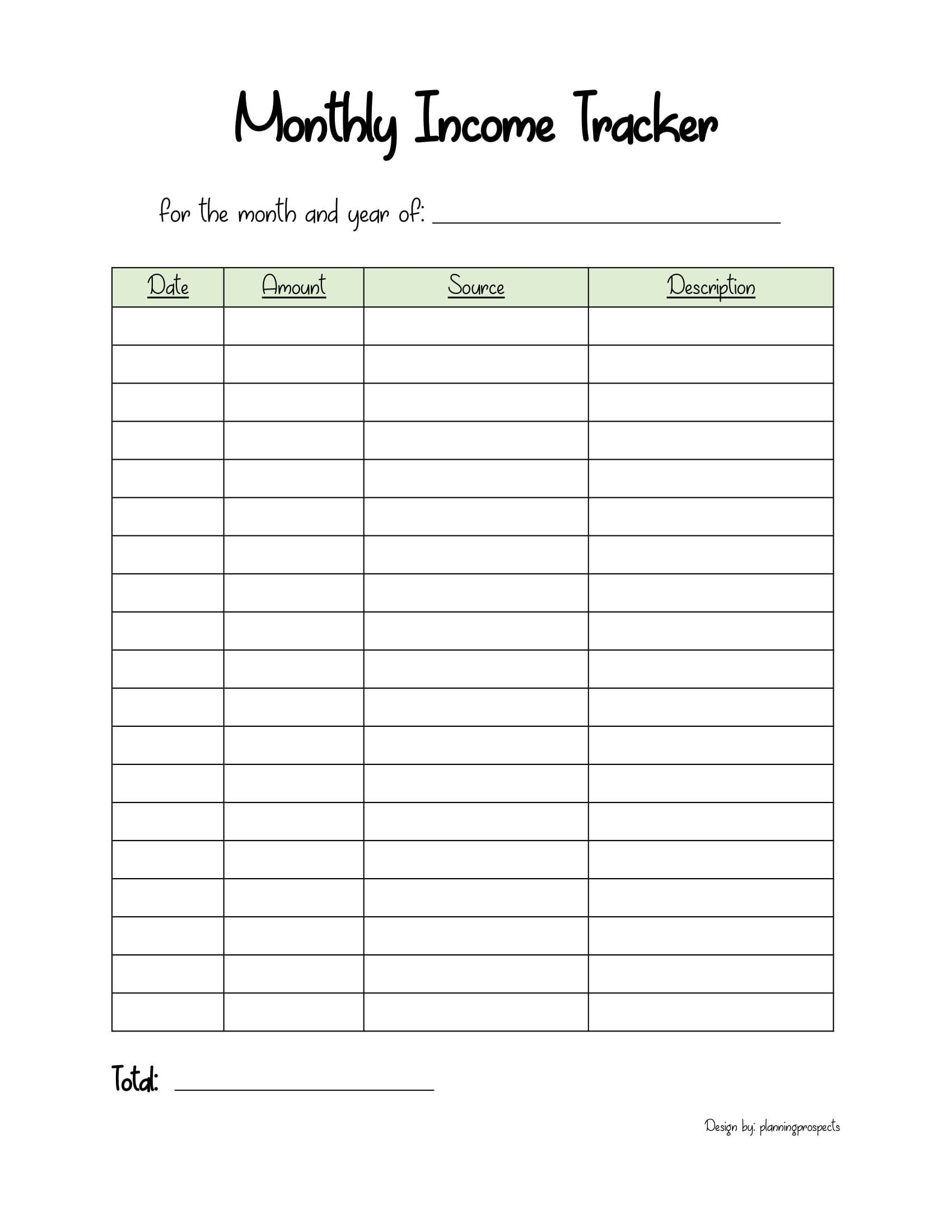 Monthly Income Tracker Printable Etsy