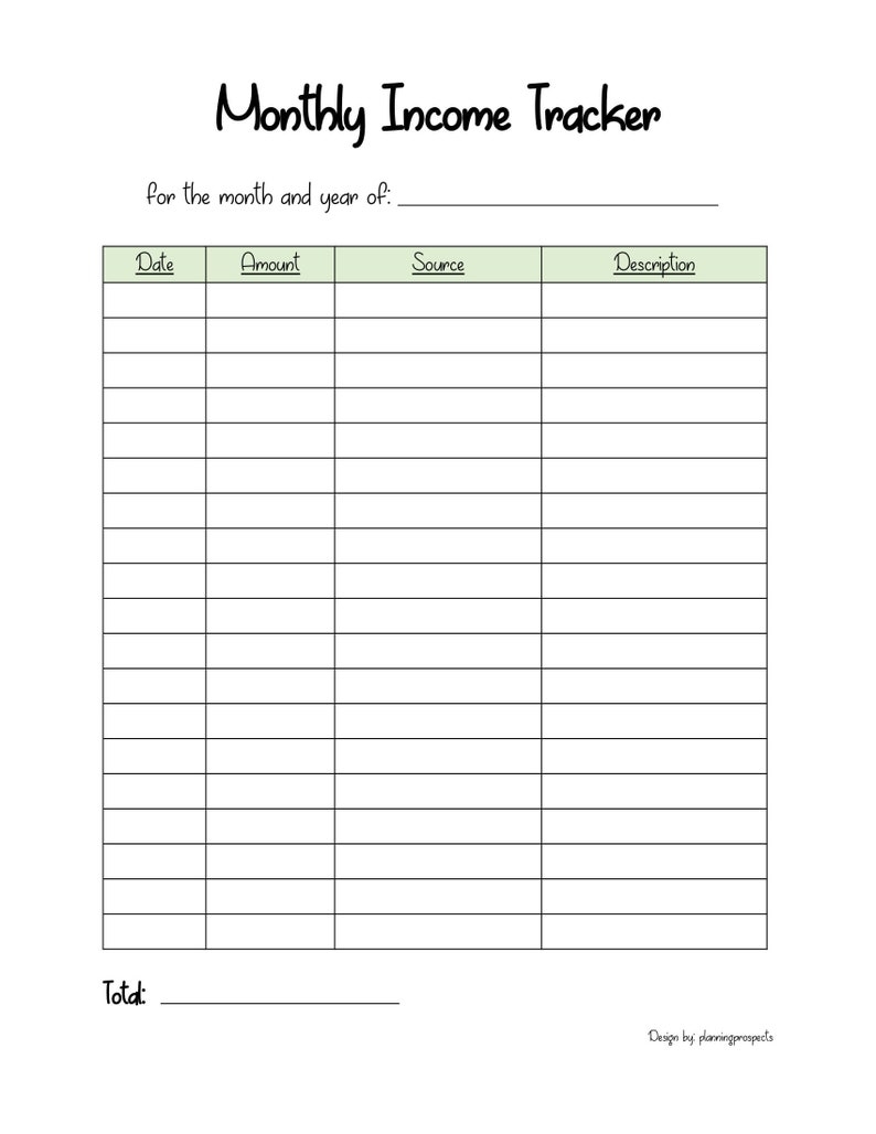 Monthly Income Tracker Printable Etsy