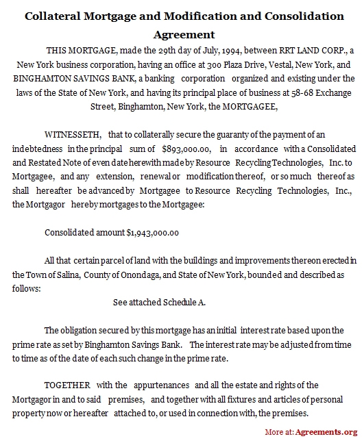 Mortgage Agreement Free Printable Documents