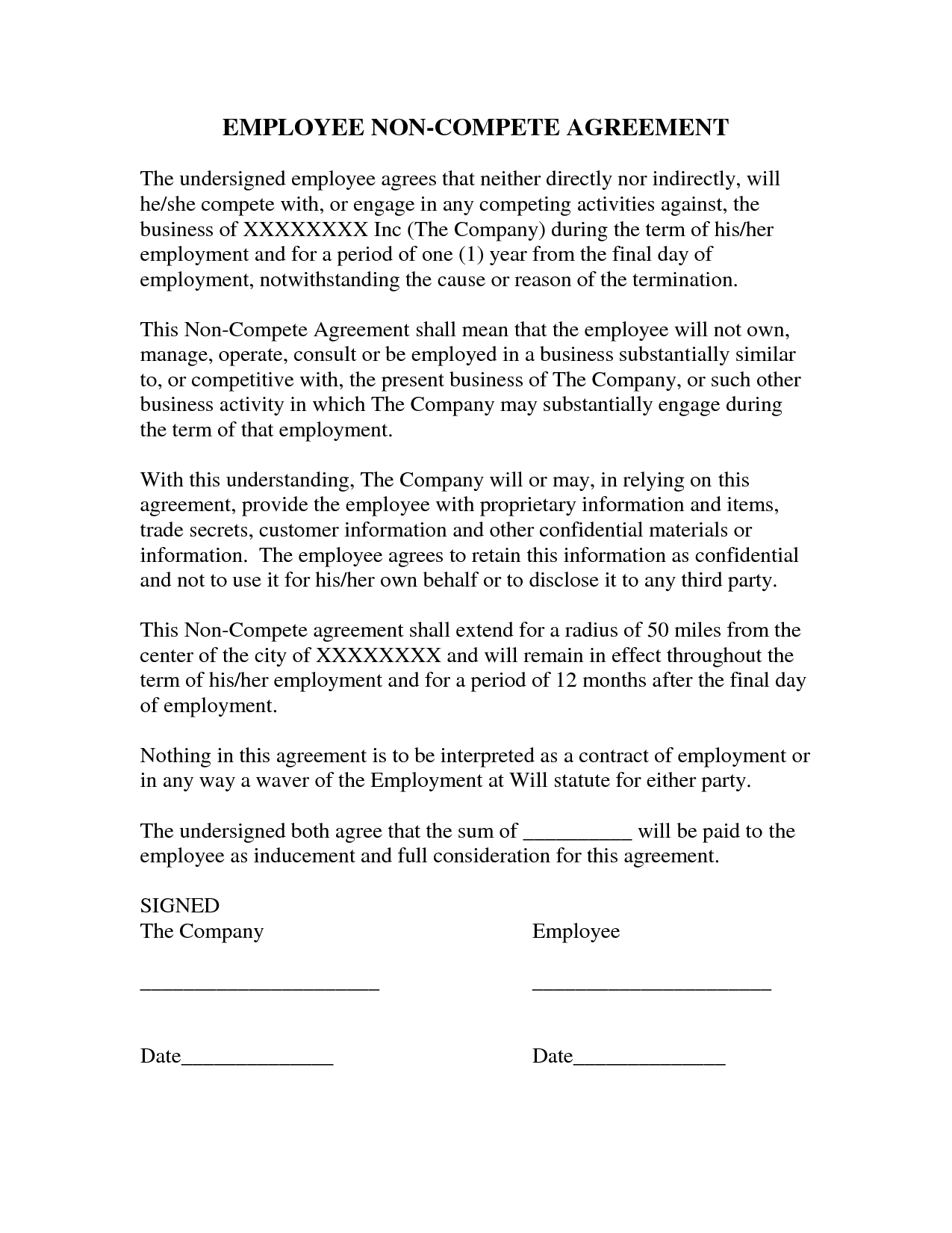 Non Compete Agreement Form In Spanish Printable Template Printable 