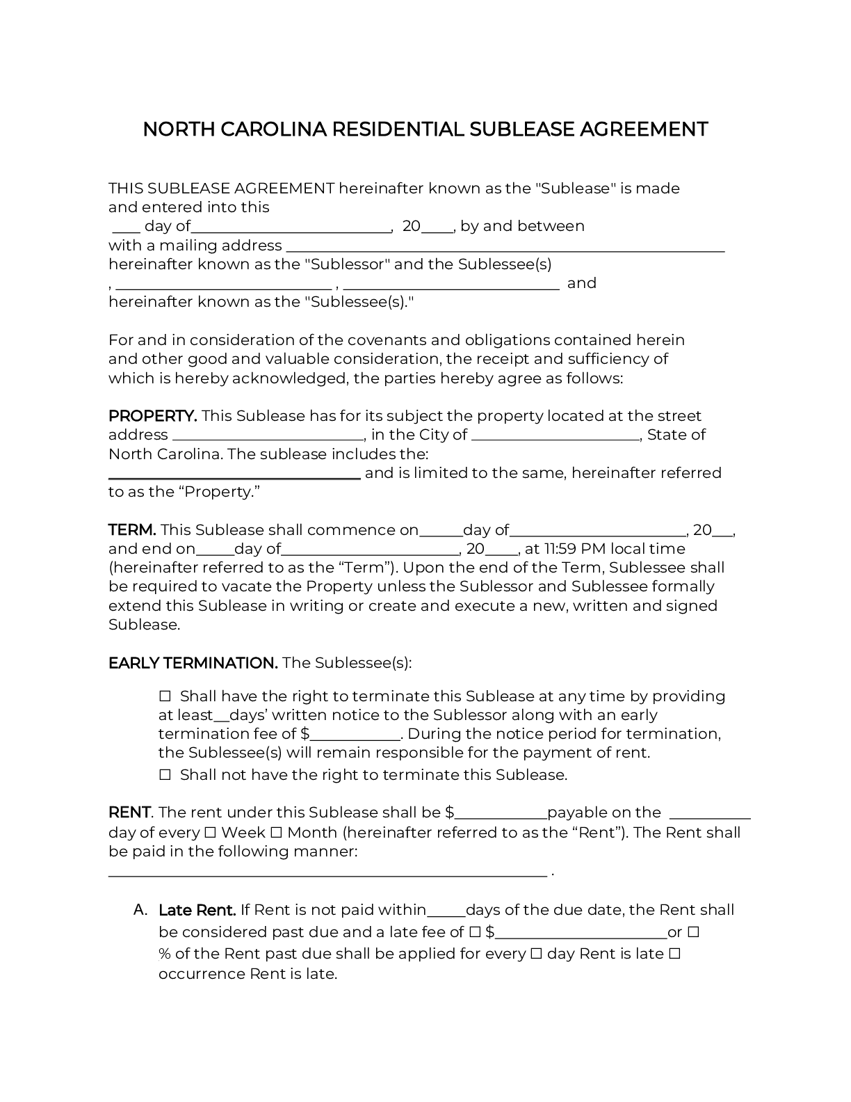 North Carolina Rental Lease Agreement Template 2024 PDF DOC