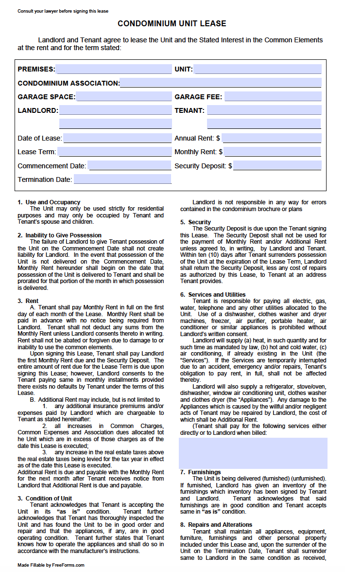 Nyc Apartment Lease Agreement Free Printable