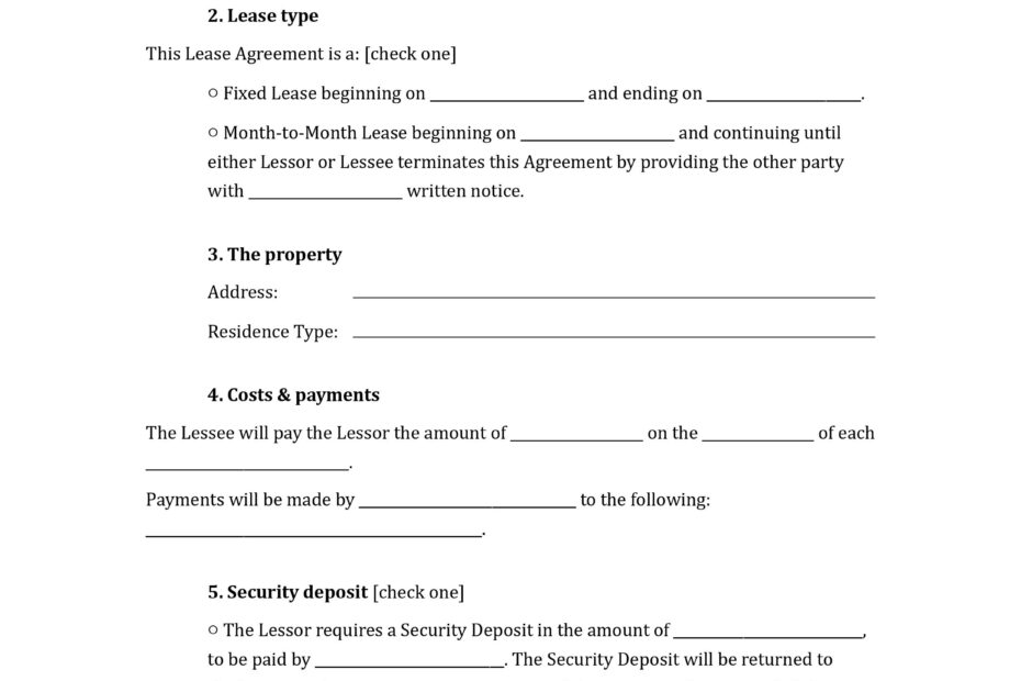 One page Lease Agreement Template