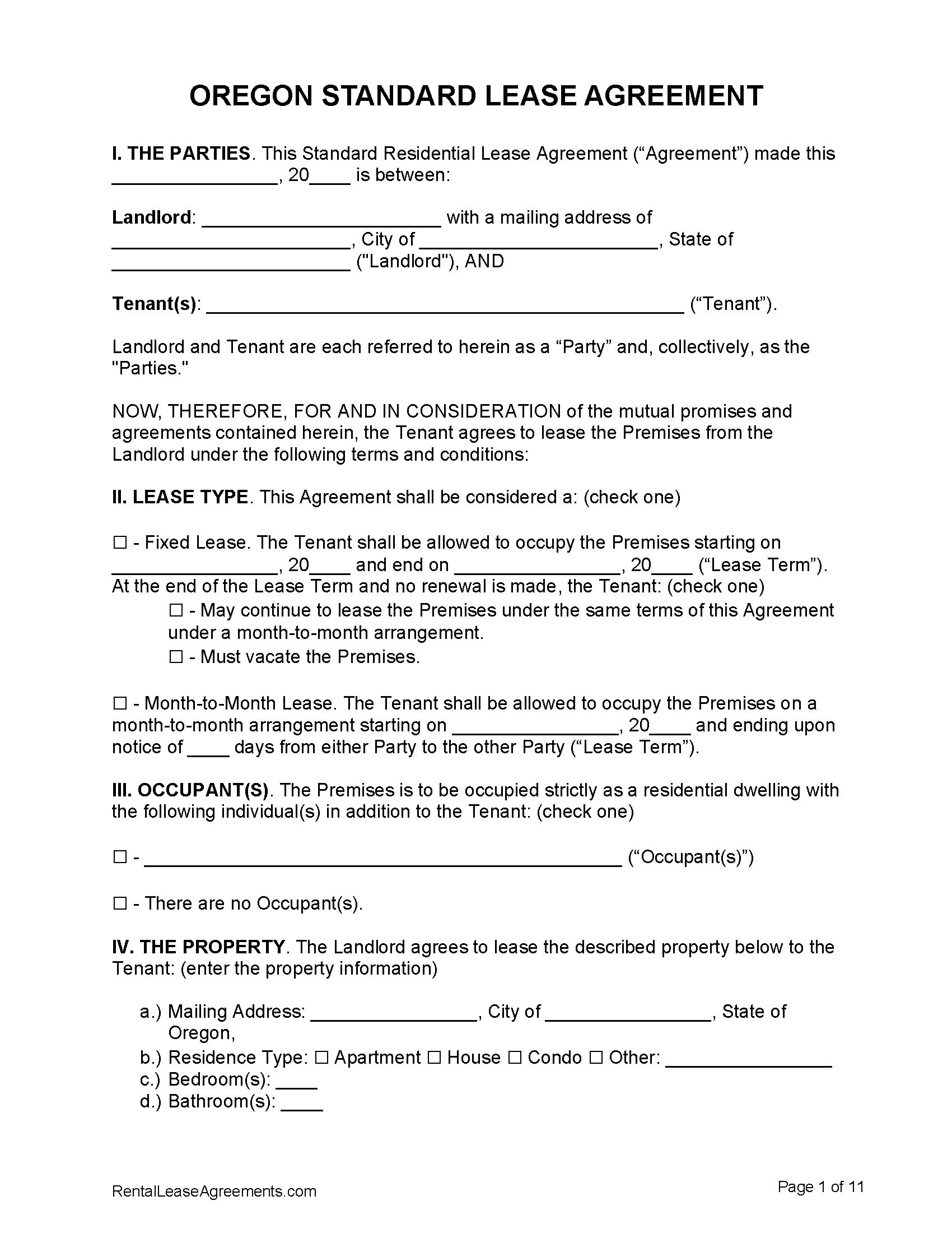 Oregon Residential Lease Agreement PDF Free Printable Rental Lease 
