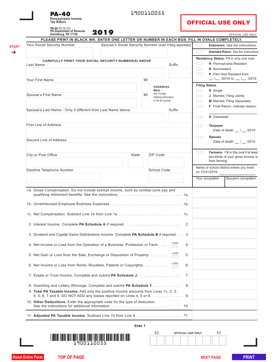 Pa Personal Income Tax Forms Printable Printable Forms Free Online