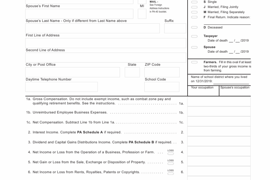 Pa Personal Income Tax Forms Printable Printable Forms Free Online