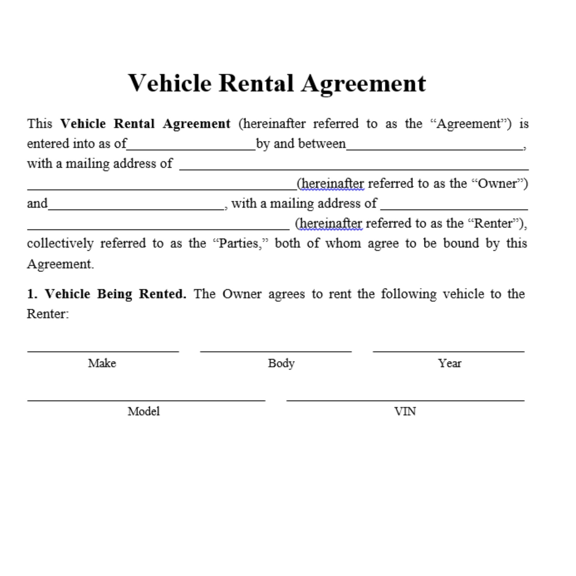 Pdf Downloadable Printable Car Rental Agreement Form Printable Forms 