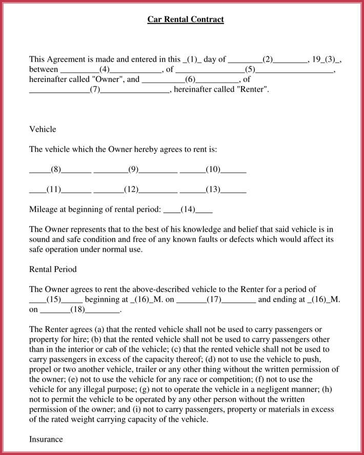 Pdf Downloadable Printable Car Rental Agreement Form Printable Forms 