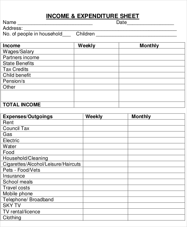 Personal Income And Expenditure Template Gasebb