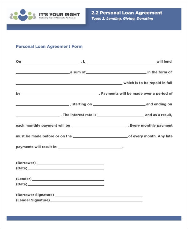 Personal Loan Agreement Pdf Fillable Form Printable Forms Free Online