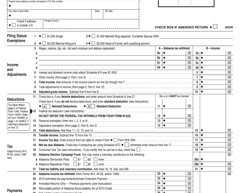 Printable Alabama Income Tax Forms Printable Forms Free Online
