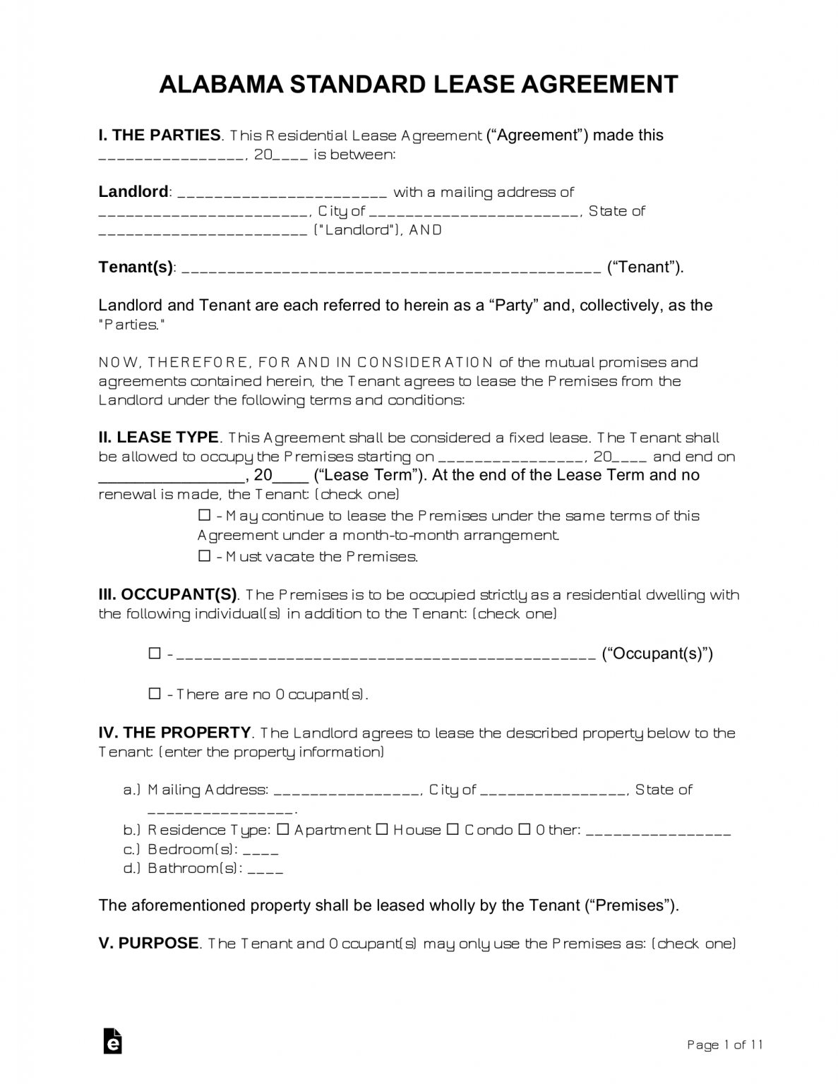 Printable Alabama Residential Lease Agreement Printable Lease Agreement