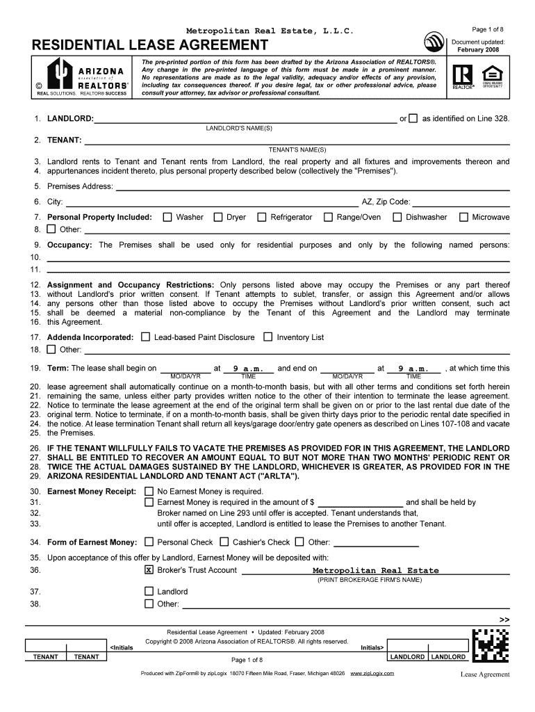 Printable Arizona Residential Lease Agreement Printable Lease Agreement