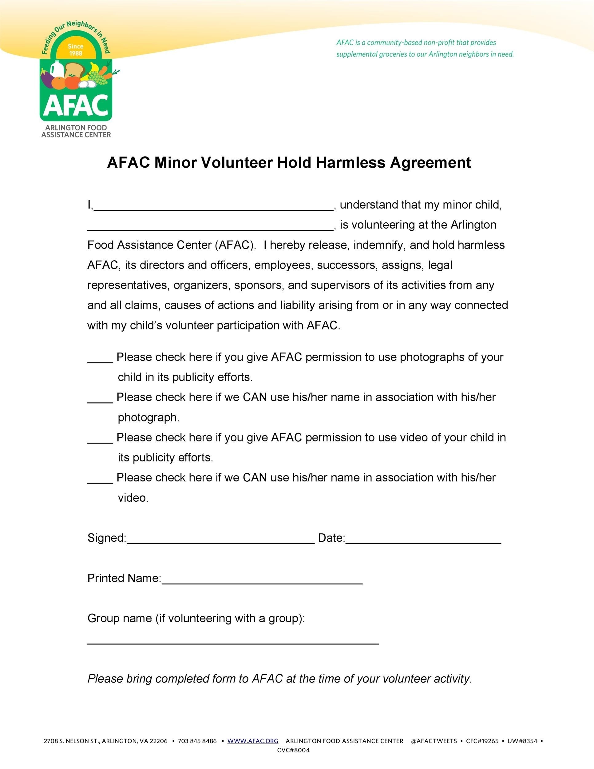 Printable Blank Hold Harmless Agreement Pdf