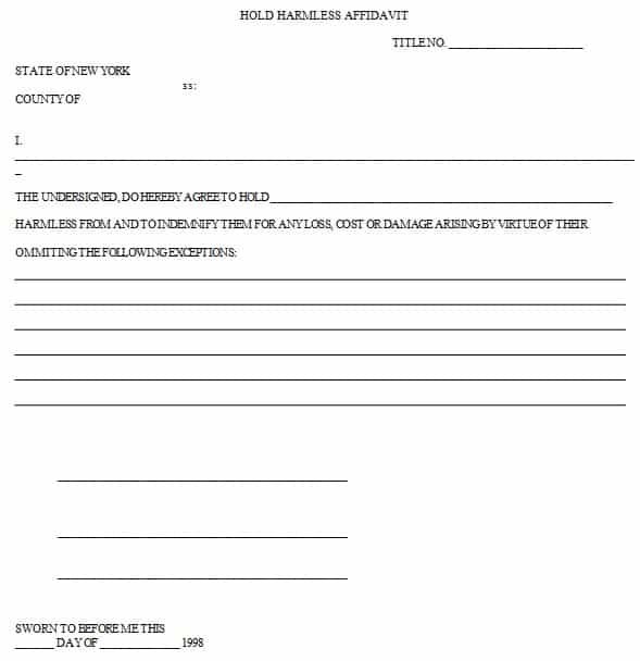 Printable Blank Hold Harmless Agreement Pdf Printable Templates