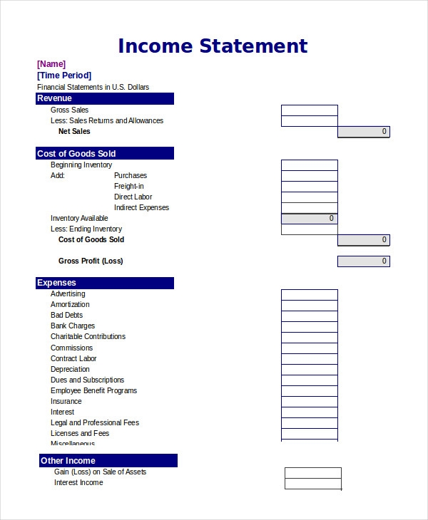 Printable Blank Income Statement Template