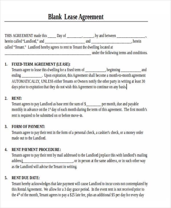 Printable Blank Lease Agreement