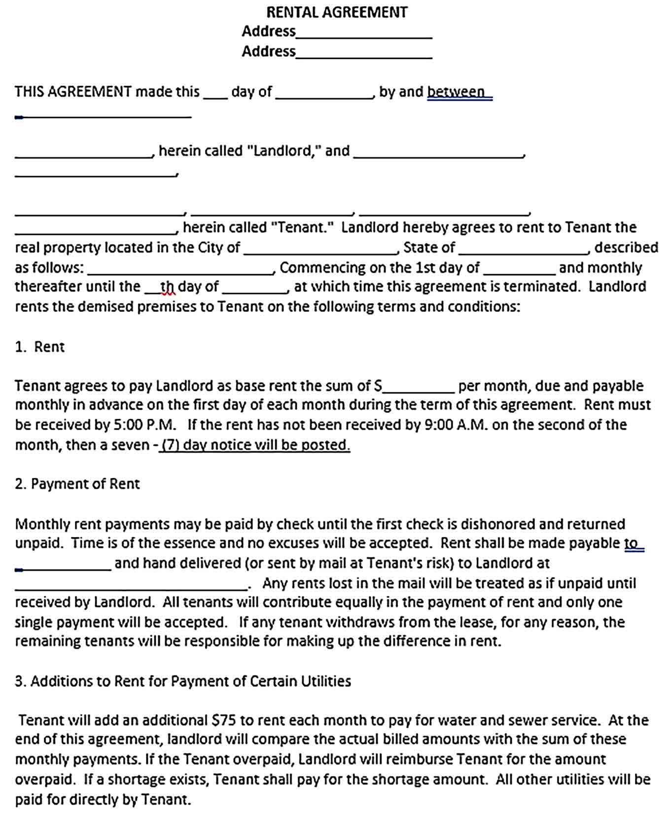 Printable Blank Rental Agreement Form