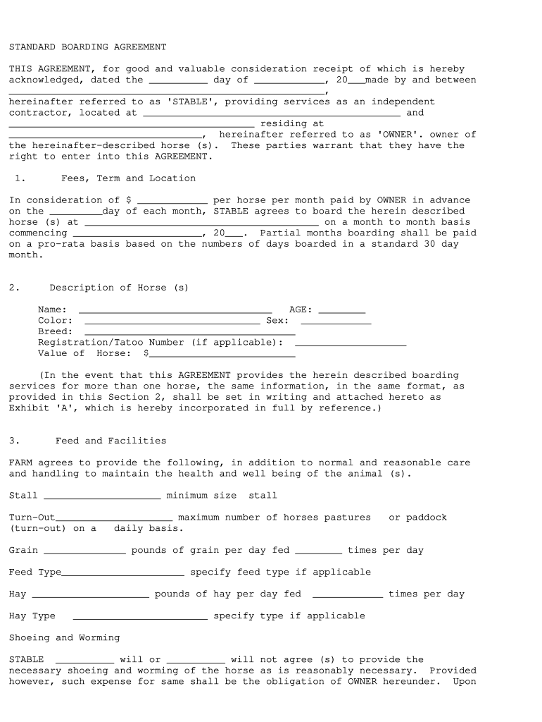 Printable Boarding Agreement Template Printable Word Searches