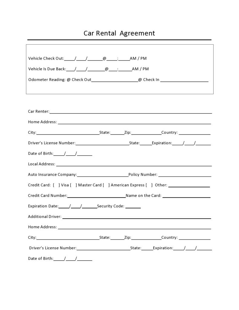 Printable Car Rental Agreement Form Printable Forms Free Online