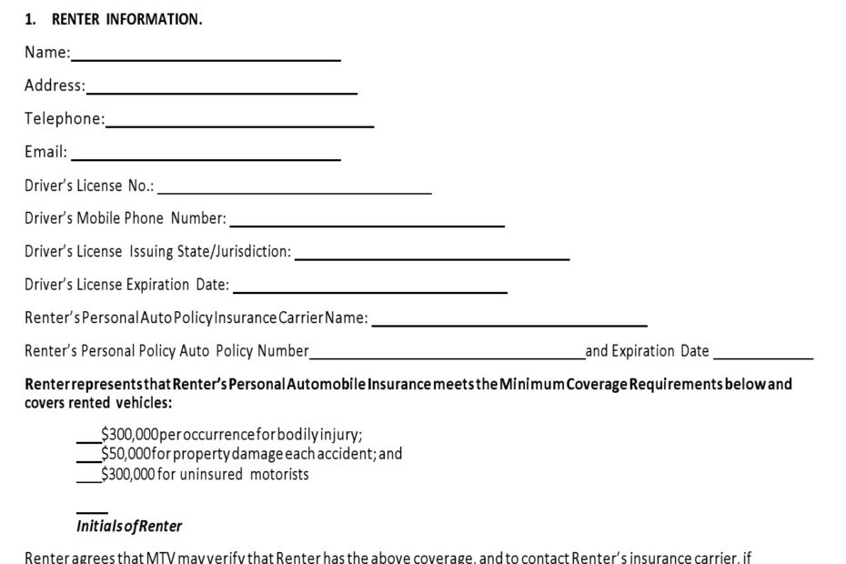Printable Car Rental Agreement Form Printable Forms Free Online