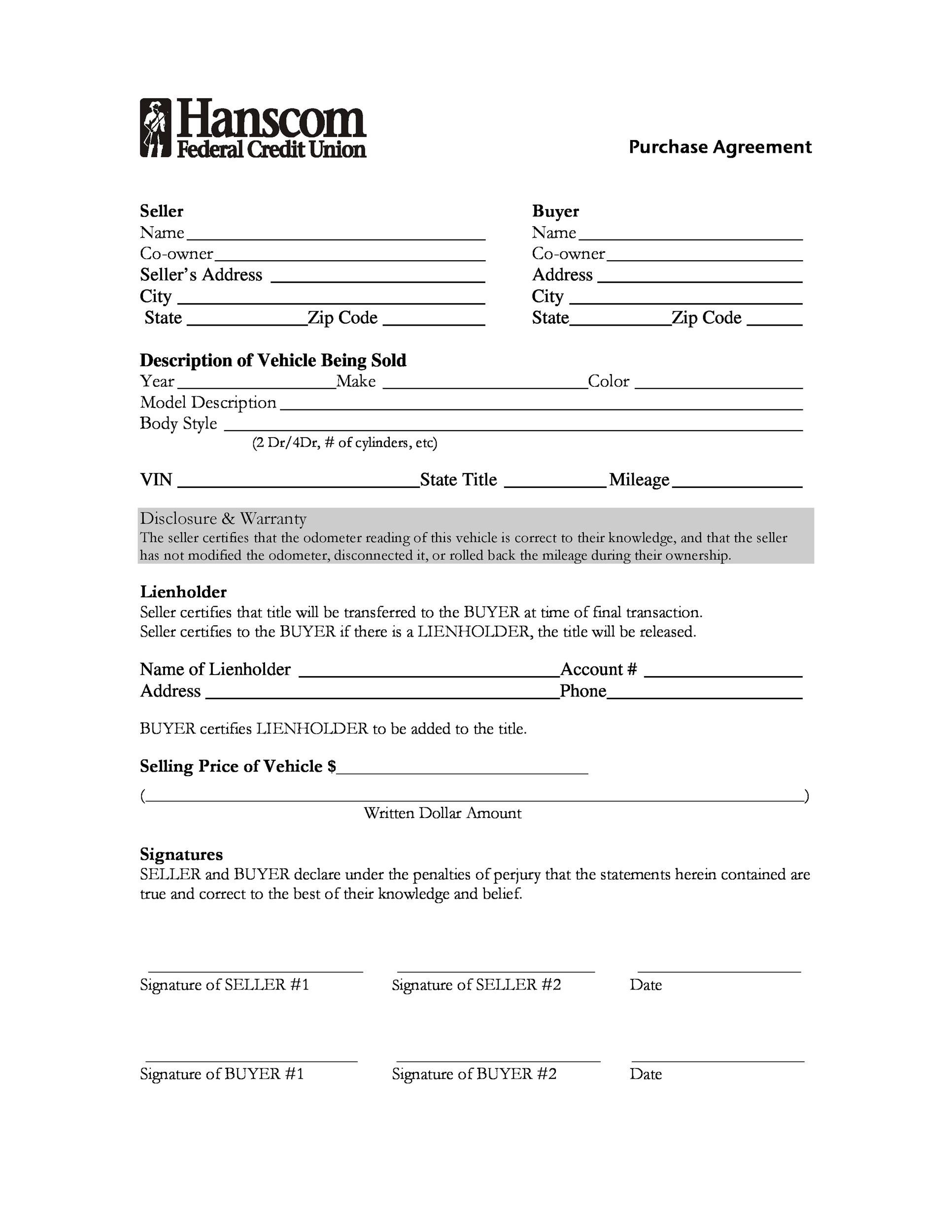 Printable Car Sale Agreement