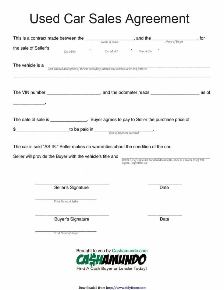 Printable Car Sale Agreement