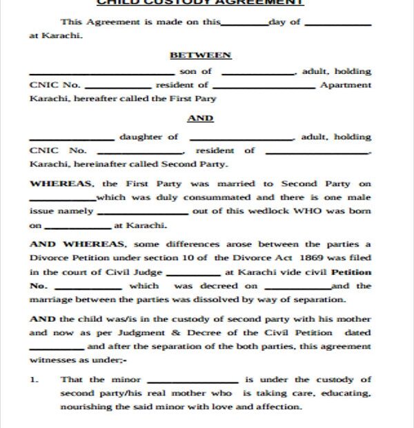 Printable Child Custody Agreement Template