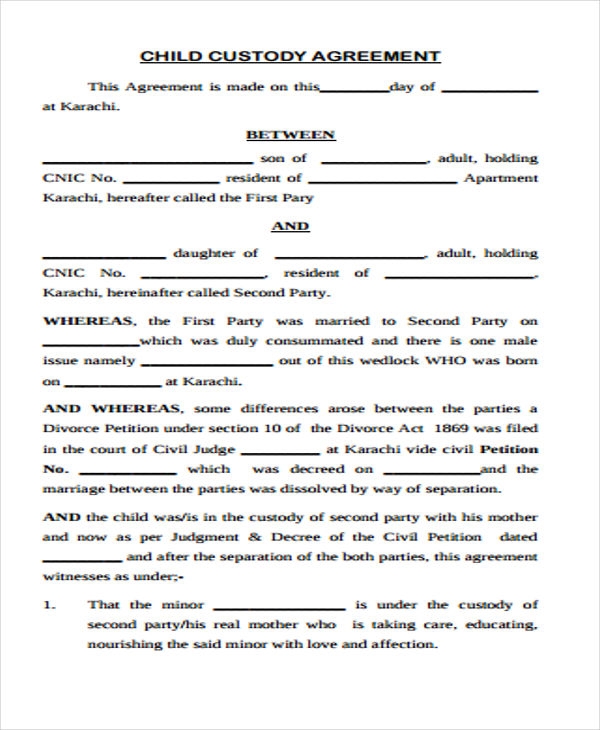 Printable Child Custody Agreement Template