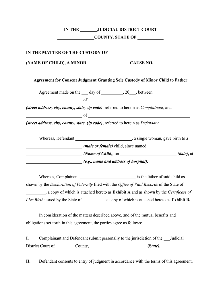 Printable Child Custody Agreement Template