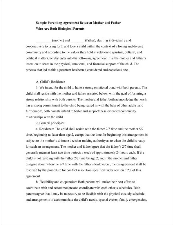 Printable Co Parenting Agreement Template Printable Word Searches