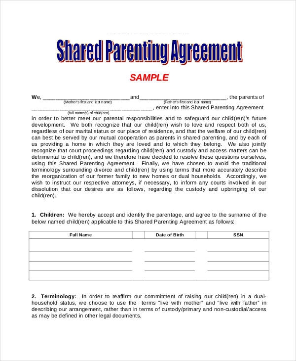 Printable Co Parenting Agreement Template