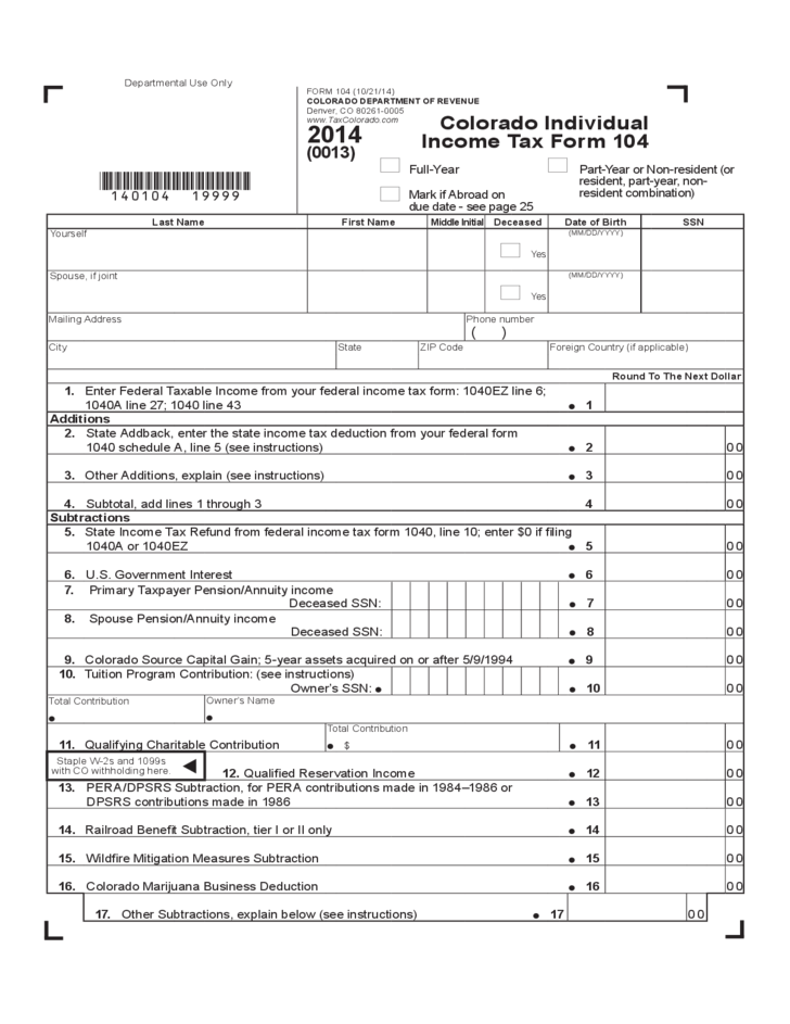 Printable Colorado Income Tax Form 104 Printable Form 2024