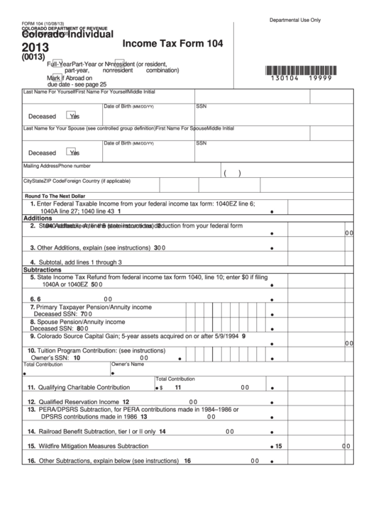 Printable Colorado Income Tax Form 104 Printable Forms Free Online
